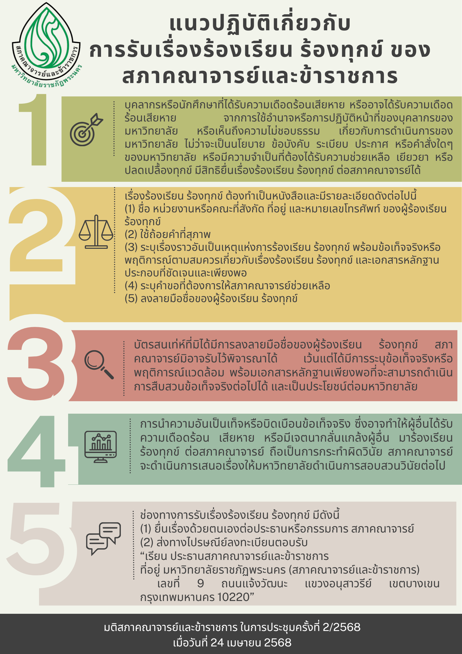 แนวปฏิบัติเกี่ยวกับการรับเรื่องร้องเรียน ร้องทุกข์ ของสภาคณาจารย์และข้าราชการ